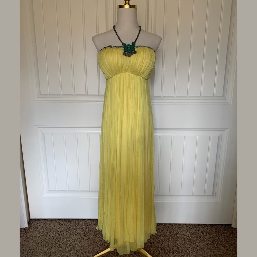 Yellow Sheer Silk Strapless Resort Maxi Dress